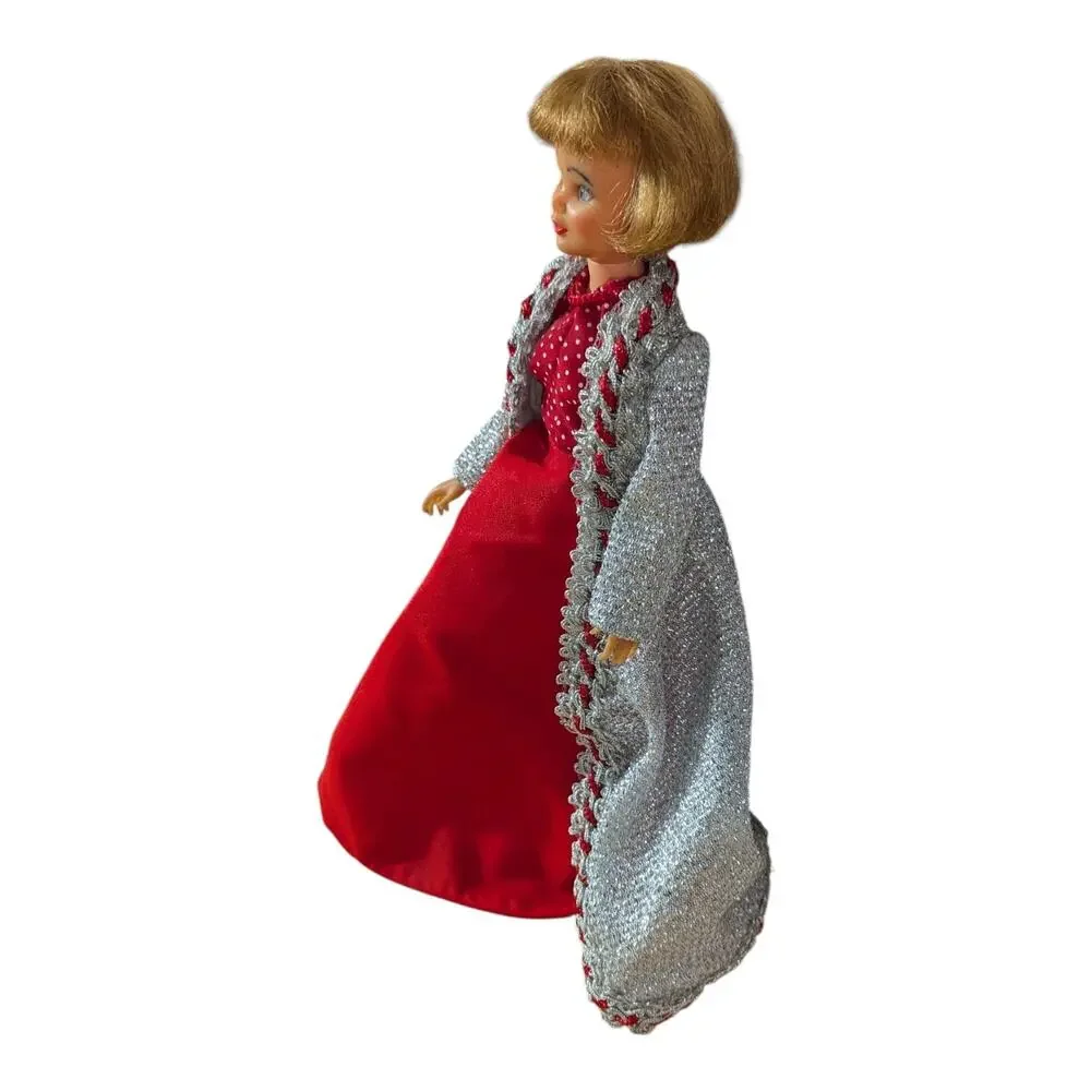 Tammy Doll Red Dress Silver Cloak Purse Handbag Ideal Toy 1965 VTG 11.5 inches